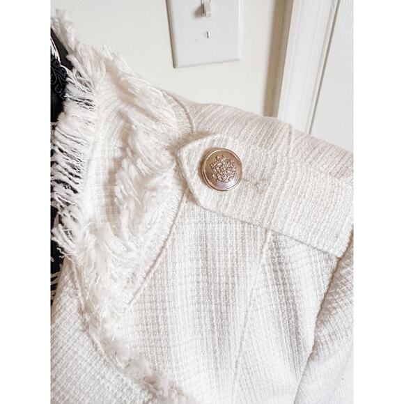 NWT White House Black Market White Ivory Tweed Cropped Jacket Women's SZ 12 - Picture 6 of 7